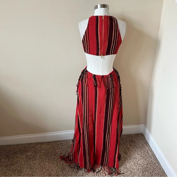 Ulla Johnson Caterina Red Black Stripe Fringed Maxi Dress 17882 - Picture 7 of 12